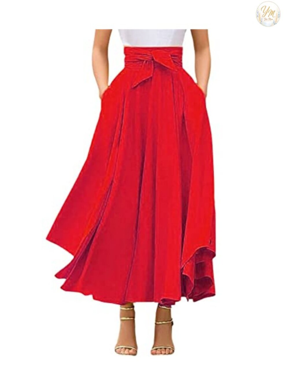 Women's Boho High Waist Side Slit A-Line Maxi Skirt with Pockets Modal